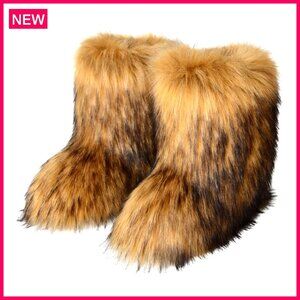Faux Fur Snow Boots Women's Mid-Calf Winter Shoes Warm Fluffy Comfortable